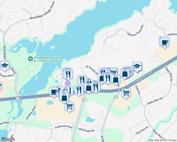 map of restaurants, bars, coffee shops, grocery stores, and more near 14006 Saint Regina Court in Midlothian