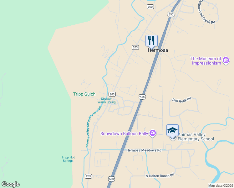 map of restaurants, bars, coffee shops, grocery stores, and more near 2 Palomino Drive in Durango