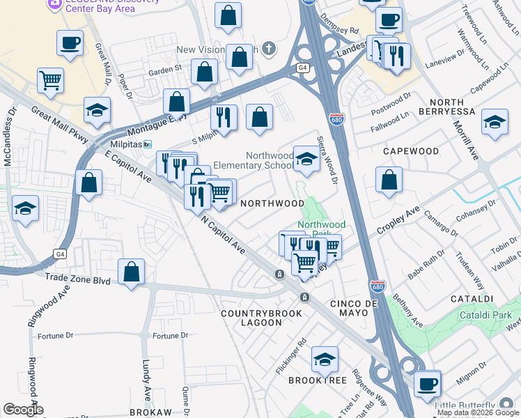 map of restaurants, bars, coffee shops, grocery stores, and more near in San Jose