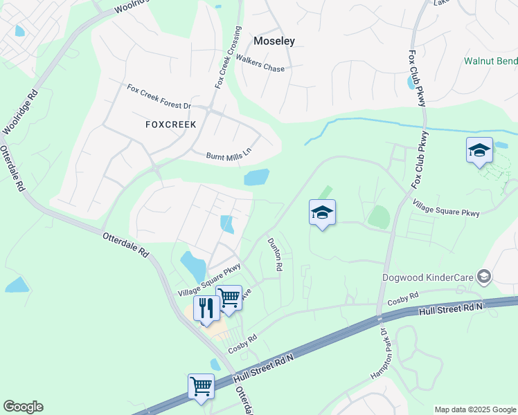 map of restaurants, bars, coffee shops, grocery stores, and more near 15740 Cosby Road in Chesterfield