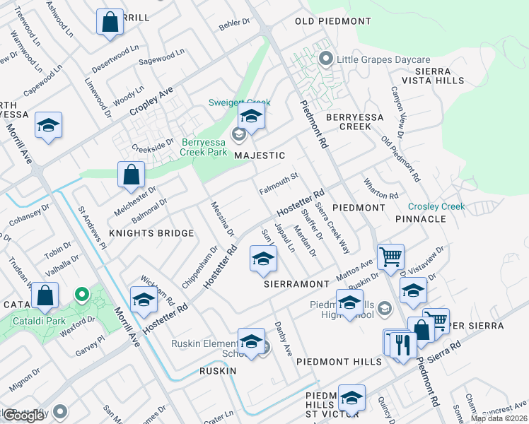 map of restaurants, bars, coffee shops, grocery stores, and more near 1509 Japaul Lane in San Jose