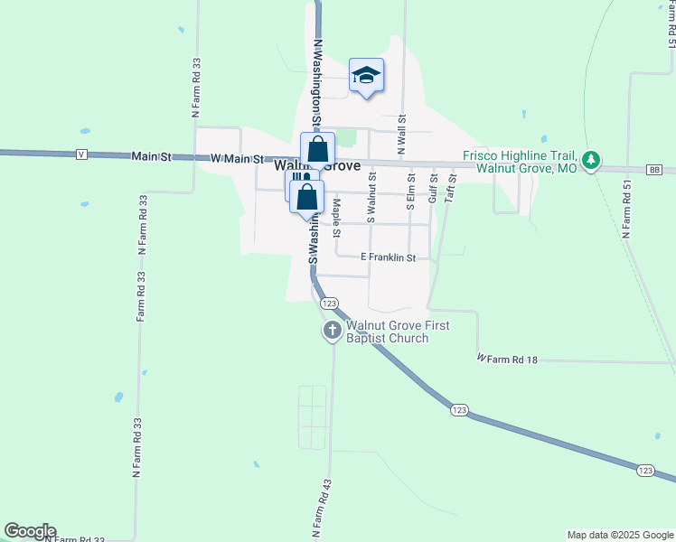 map of restaurants, bars, coffee shops, grocery stores, and more near 107 East Valley View Drive in Walnut Grove