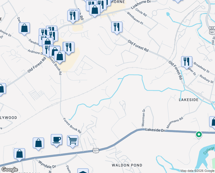 map of restaurants, bars, coffee shops, grocery stores, and more near 118 Brenleigh Court in Lynchburg