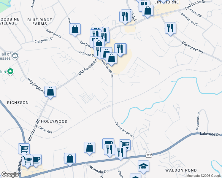 map of restaurants, bars, coffee shops, grocery stores, and more near 103 Holmes Circle in Lynchburg