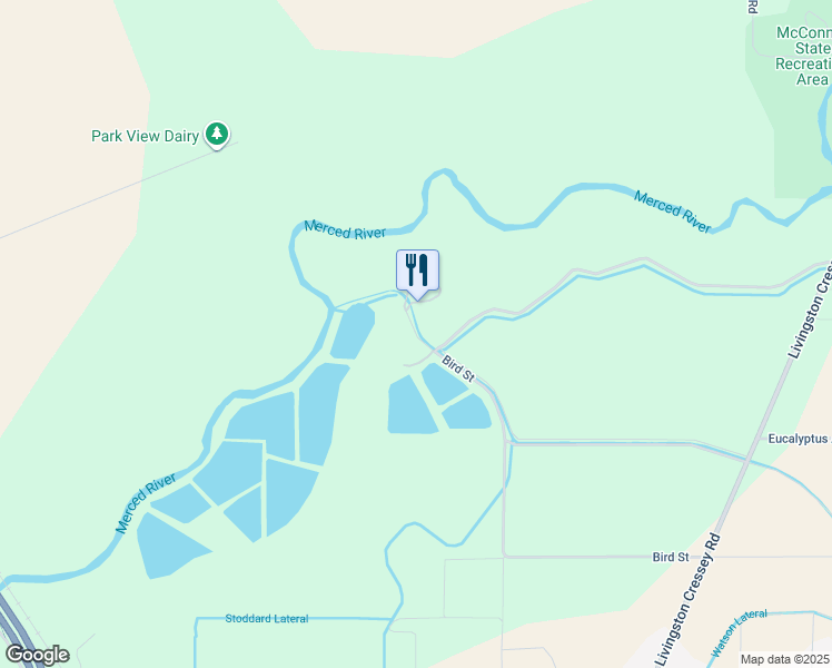 map of restaurants, bars, coffee shops, grocery stores, and more near 1777 Bird Street in Ballico