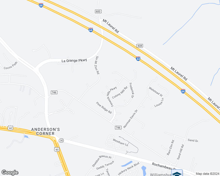map of restaurants, bars, coffee shops, grocery stores, and more near 3500 Winslow Court in Toano
