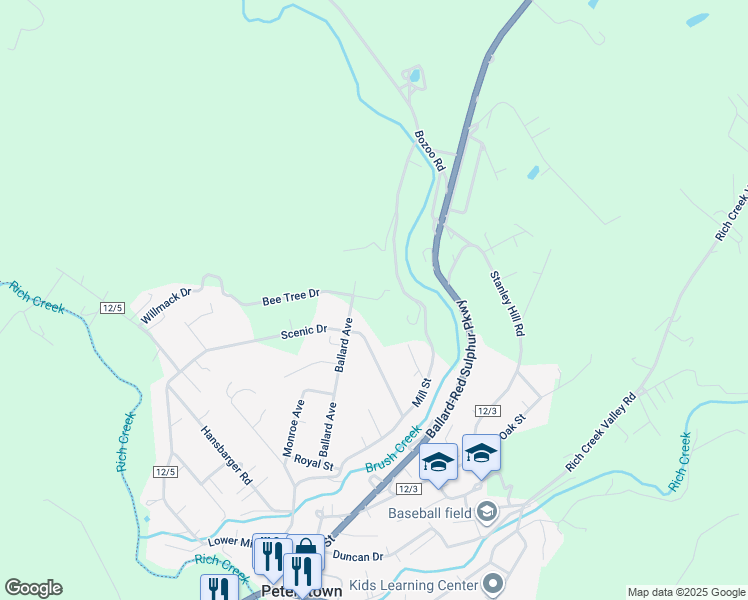 map of restaurants, bars, coffee shops, grocery stores, and more near Beechtree Street in Monroe County