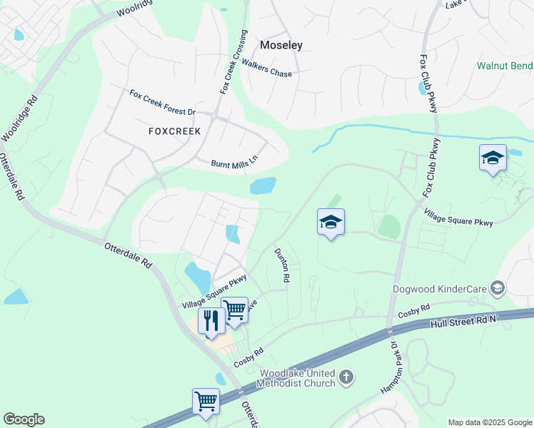 map of restaurants, bars, coffee shops, grocery stores, and more near 6601 Citory Way in Moseley