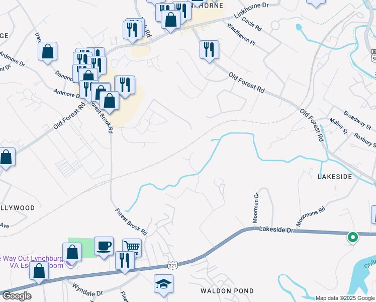 map of restaurants, bars, coffee shops, grocery stores, and more near 109 Brenleigh Court in Lynchburg