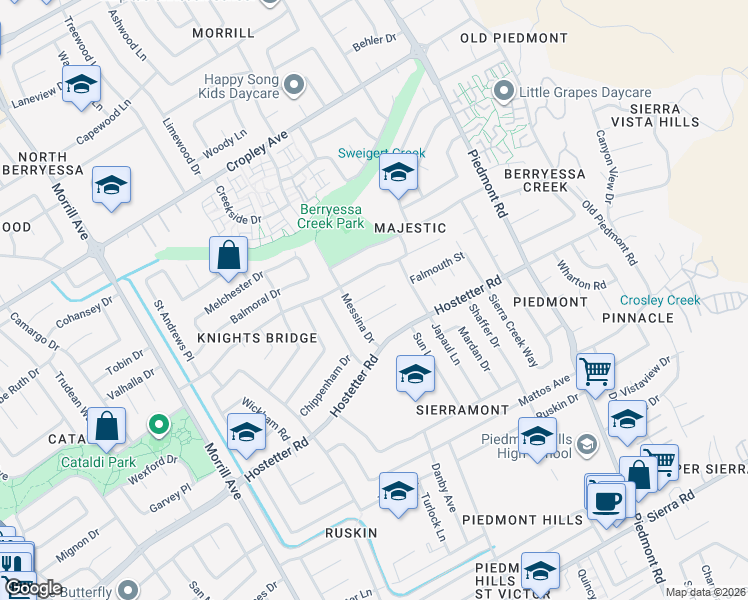map of restaurants, bars, coffee shops, grocery stores, and more near 3220 Stephanie Court in San Jose