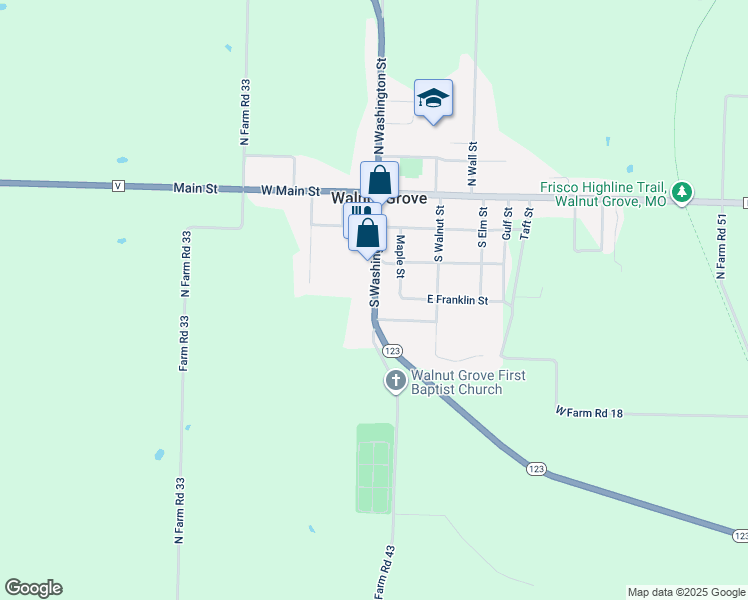 map of restaurants, bars, coffee shops, grocery stores, and more near 409 S Washington St in Walnut Grove
