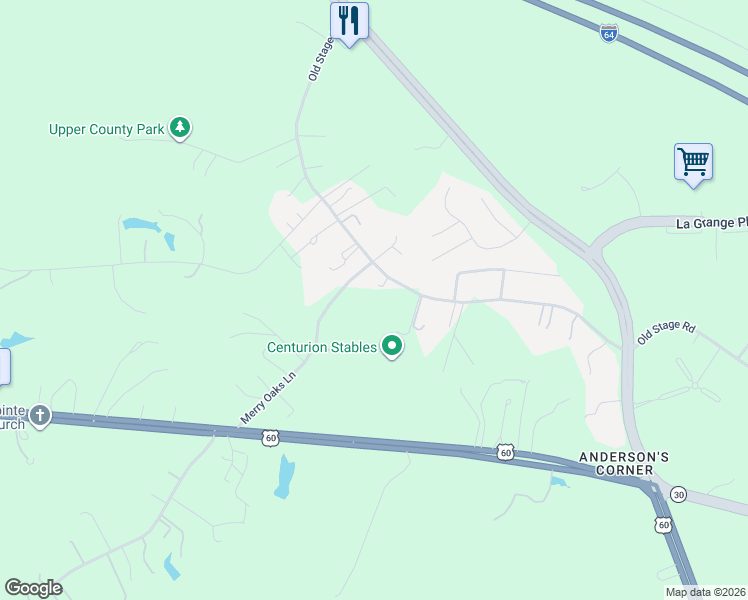 map of restaurants, bars, coffee shops, grocery stores, and more near 147 Old Stage Road in Toano