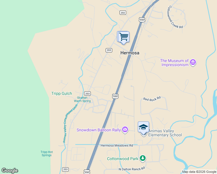 map of restaurants, bars, coffee shops, grocery stores, and more near 287-299 Hermosa Circle in Durango