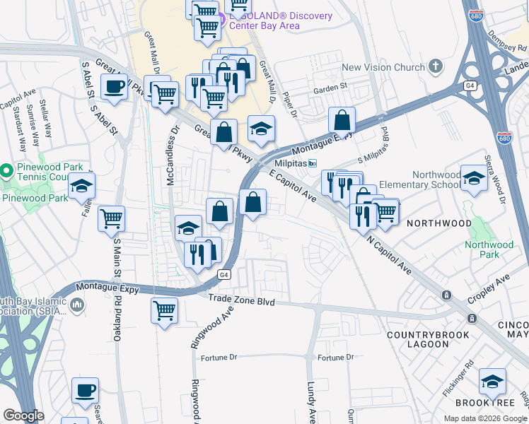 map of restaurants, bars, coffee shops, grocery stores, and more near 1625 Delano Street in Milpitas