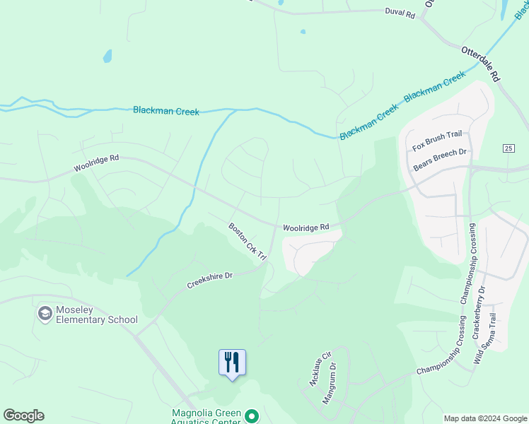 map of restaurants, bars, coffee shops, grocery stores, and more near 6519 White Rock Terrace in Moseley