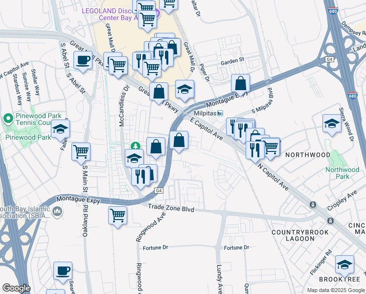 map of restaurants, bars, coffee shops, grocery stores, and more near 330 Riesling Avenue in Milpitas