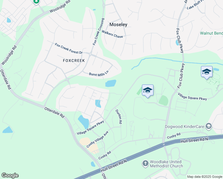 map of restaurants, bars, coffee shops, grocery stores, and more near 15820 Hallowell Ridge in Moseley