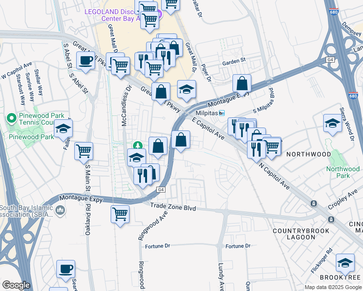 map of restaurants, bars, coffee shops, grocery stores, and more near 330 Riesling Avenue in Milpitas