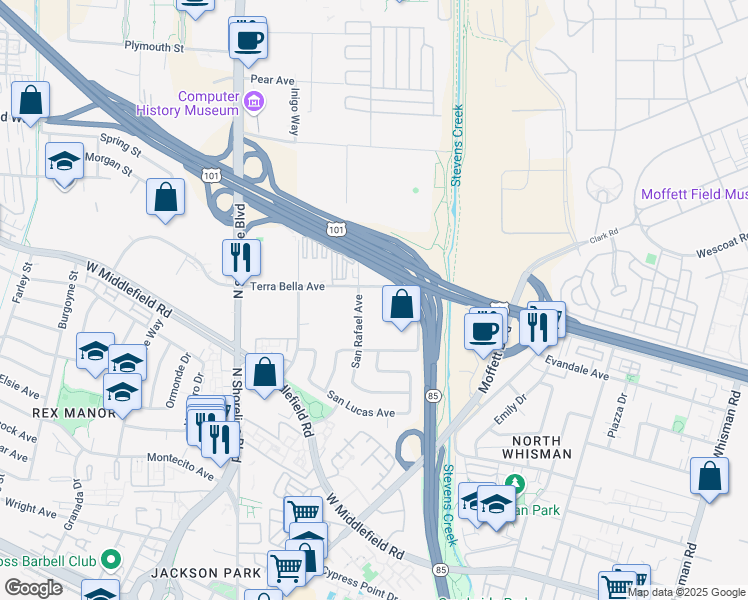 map of restaurants, bars, coffee shops, grocery stores, and more near in Santa Clara County