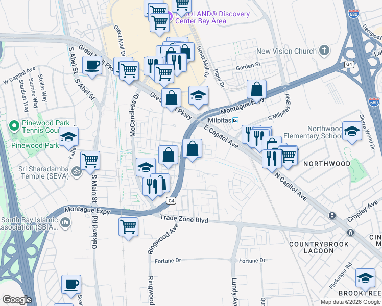 map of restaurants, bars, coffee shops, grocery stores, and more near 1625 Delano Street in Milpitas