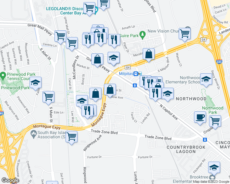 map of restaurants, bars, coffee shops, grocery stores, and more near 1625 Delano Street in Milpitas
