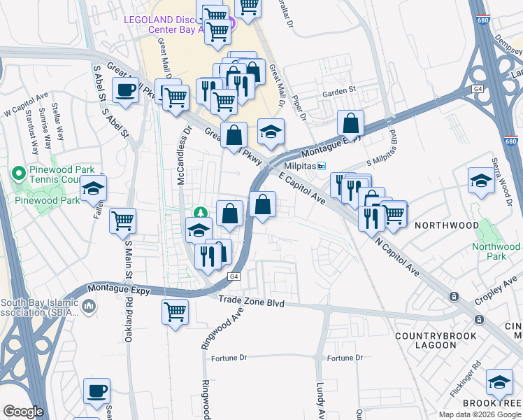 map of restaurants, bars, coffee shops, grocery stores, and more near 1625 Delano Street in Milpitas
