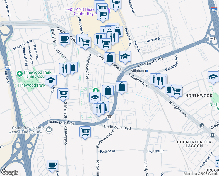 map of restaurants, bars, coffee shops, grocery stores, and more near 315 Wild Rose Way in Milpitas