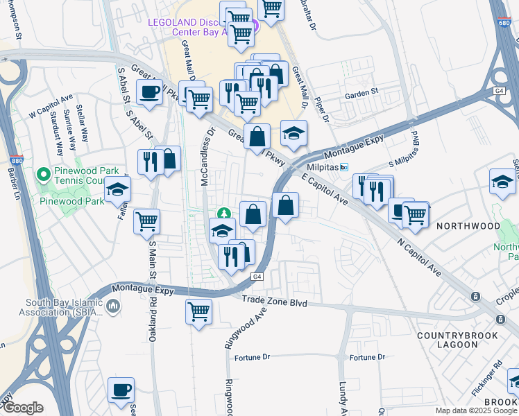 map of restaurants, bars, coffee shops, grocery stores, and more near 315 Wild Rose Way in Milpitas