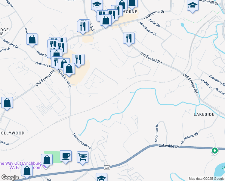 map of restaurants, bars, coffee shops, grocery stores, and more near 212 Adam Place in Lynchburg