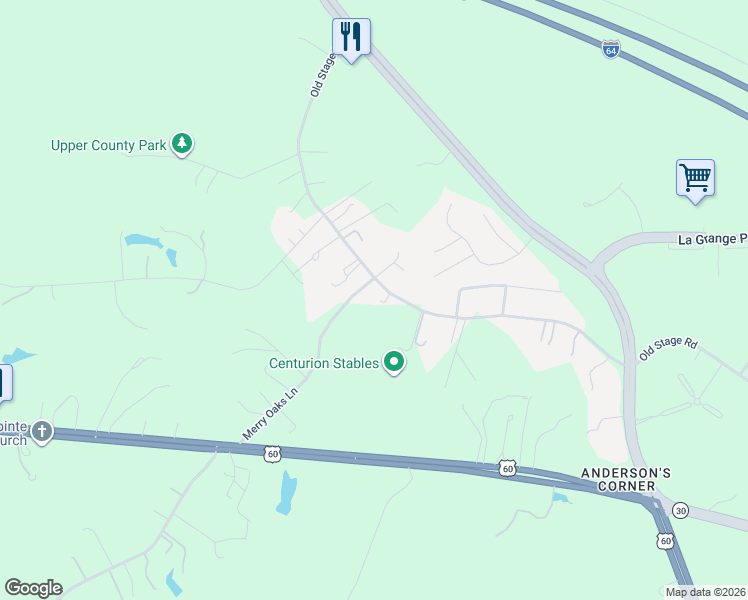 map of restaurants, bars, coffee shops, grocery stores, and more near 147 Old Stage Road in Toano