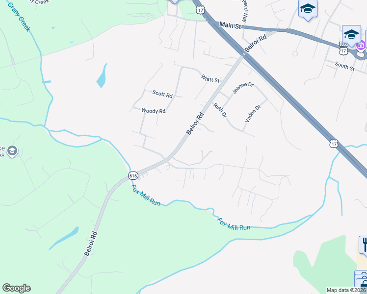 map of restaurants, bars, coffee shops, grocery stores, and more near 7703 Belroi Road in Gloucester