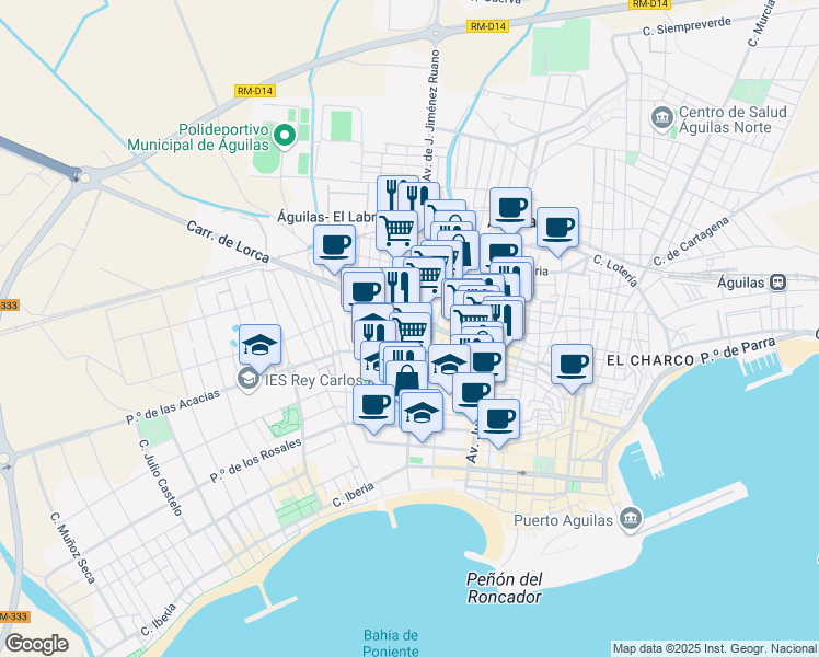 map of restaurants, bars, coffee shops, grocery stores, and more near 30 Calle Francisco Díaz Romero in Águilas