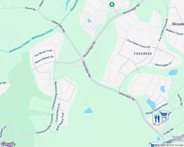 map of restaurants, bars, coffee shops, grocery stores, and more near 6802 Calla Lily Drive in Moseley