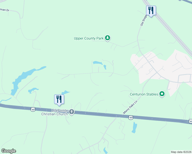 map of restaurants, bars, coffee shops, grocery stores, and more near 2621 Meadow Lake Drive in Toano