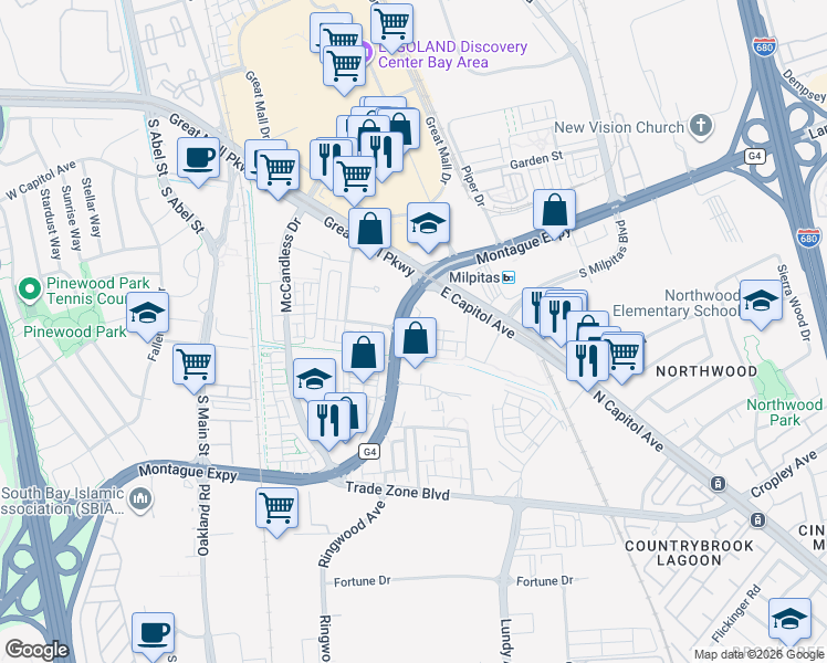map of restaurants, bars, coffee shops, grocery stores, and more near 1625 Delano Street in Milpitas