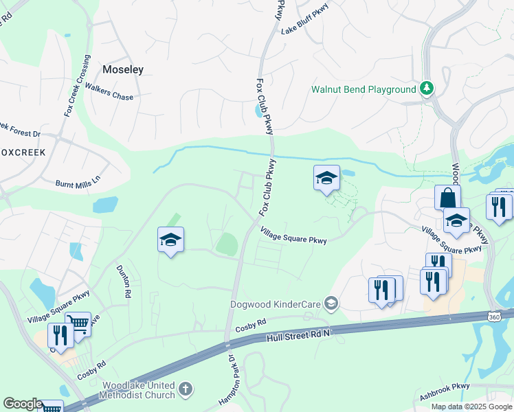 map of restaurants, bars, coffee shops, grocery stores, and more near 6549 Hardee Haven Place in Midlothian