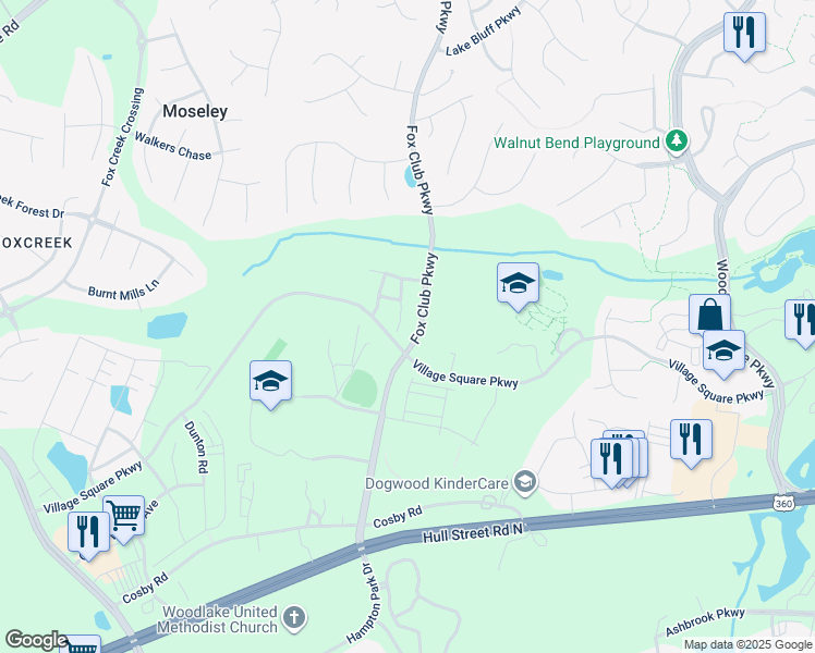 map of restaurants, bars, coffee shops, grocery stores, and more near 6549 Hardee Haven Place in Midlothian