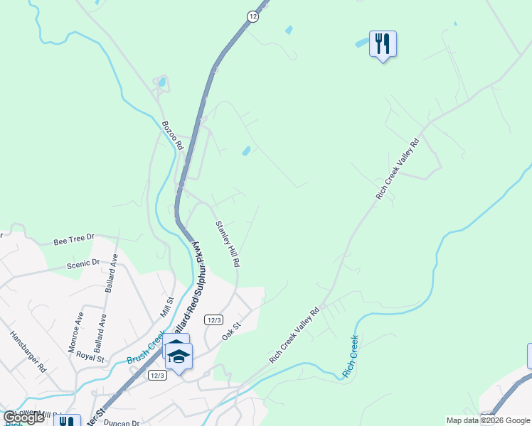 map of restaurants, bars, coffee shops, grocery stores, and more near 166 Walnut Street in Peterstown