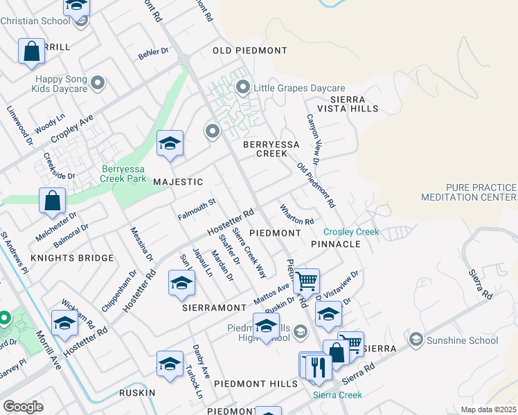 map of restaurants, bars, coffee shops, grocery stores, and more near Piedmont Rd & Hostetter Rd in San Jose