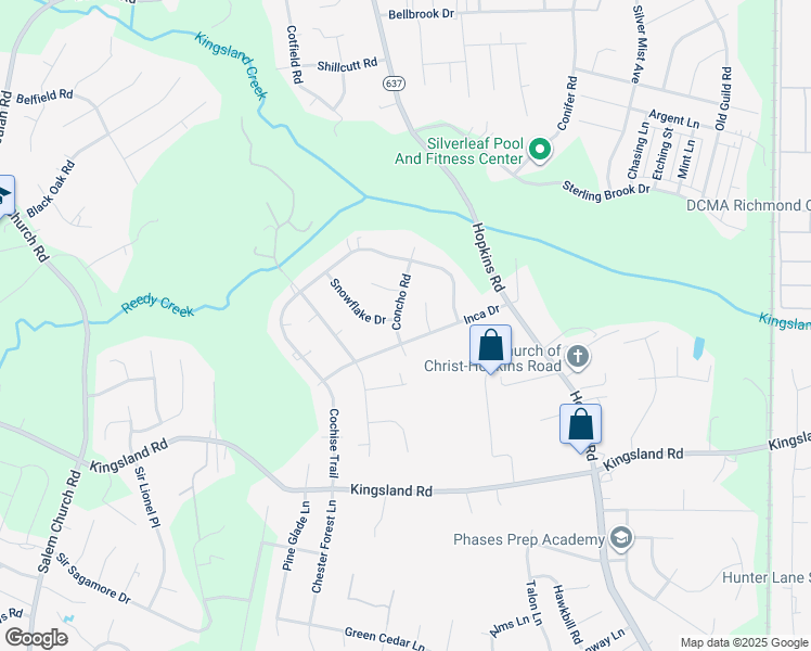 map of restaurants, bars, coffee shops, grocery stores, and more near 8125 Concho Road in Richmond