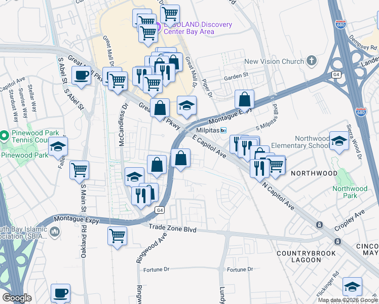 map of restaurants, bars, coffee shops, grocery stores, and more near 1625 Delano Street in Milpitas