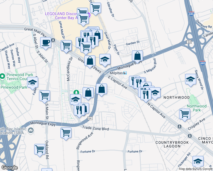 map of restaurants, bars, coffee shops, grocery stores, and more near 370 Riesling Avenue in Milpitas