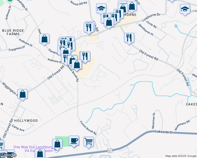 map of restaurants, bars, coffee shops, grocery stores, and more near 3 Midland Avenue in Lynchburg