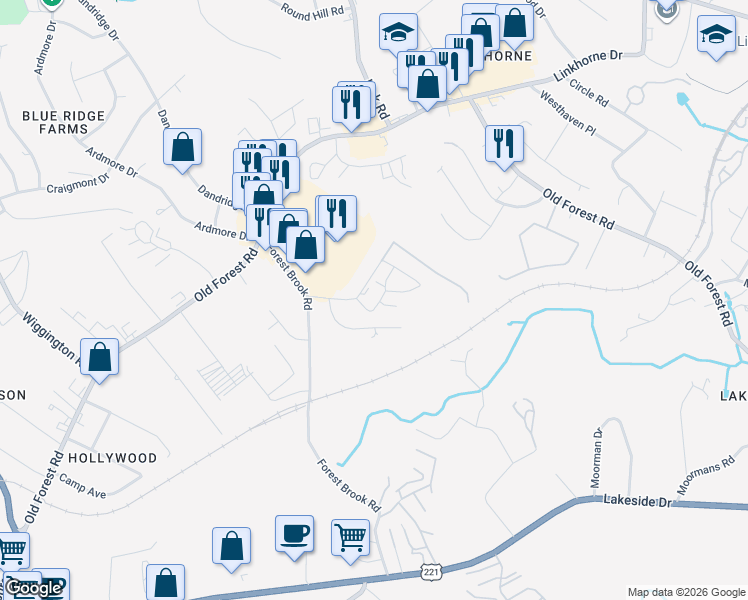 map of restaurants, bars, coffee shops, grocery stores, and more near 3 Midland Avenue in Lynchburg