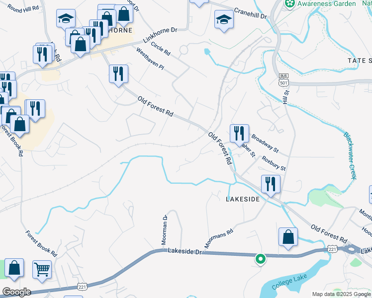 map of restaurants, bars, coffee shops, grocery stores, and more near 3344 Luray Street in Lynchburg