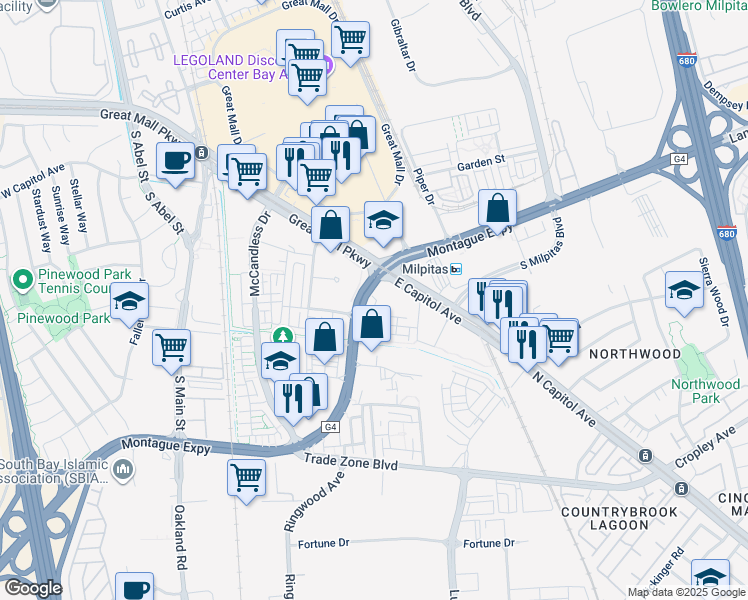 map of restaurants, bars, coffee shops, grocery stores, and more near 1625 Delano Street in Milpitas