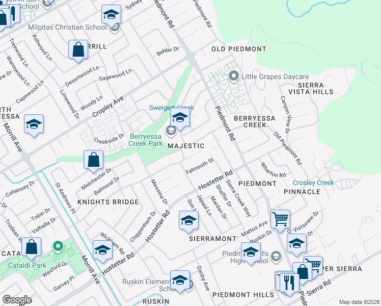map of restaurants, bars, coffee shops, grocery stores, and more near 3259 Isadora Drive in San Jose