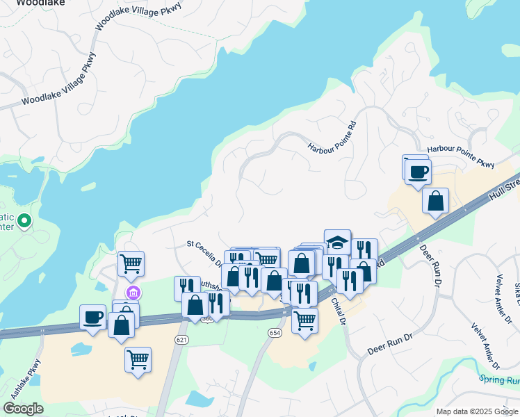 map of restaurants, bars, coffee shops, grocery stores, and more near 14009 Harbour Pointe Road in Midlothian
