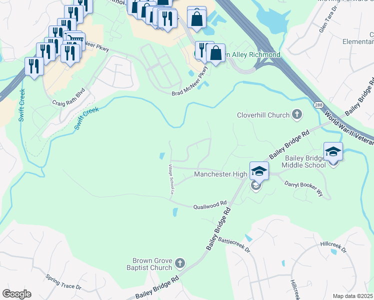 map of restaurants, bars, coffee shops, grocery stores, and more near Summerhouse Lane in Chesterfield County