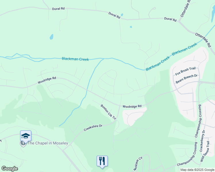 map of restaurants, bars, coffee shops, grocery stores, and more near 6443 Richwood Trail in Moseley